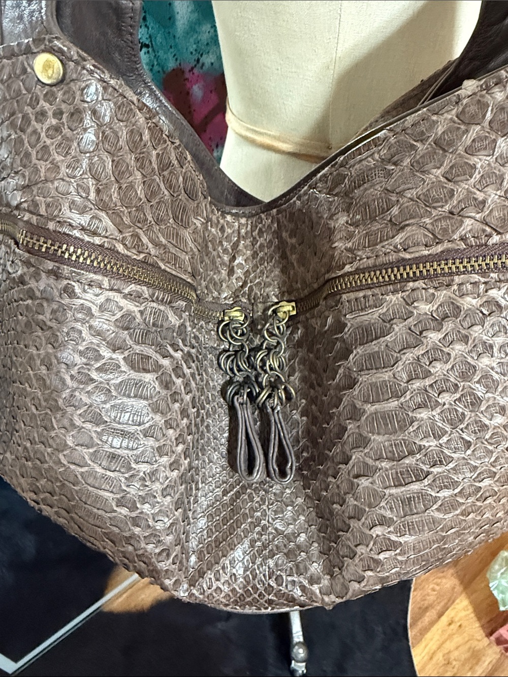 Vintage Snakeskin Leather Shoulder Bag by R&Y Augousti - Picture 5 of 13